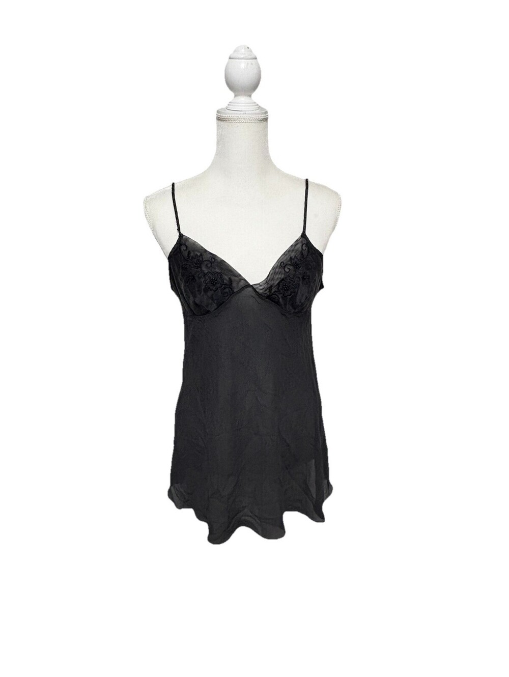 VTG VICTORIA SECRET 100% Silk Slip Nightgown Dress Beaded Sheer Medium